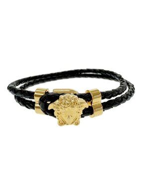 Versace Gianni Leather la Medusa Bracelet Gold Black